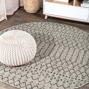 Ourika Moroccan Geometric Textured Weave Indoor/outdoor Round Rug